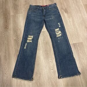 Vintage Y2K Aeropostale Mens 30x32 Distressed Wide Leg Boot Cut Denim Jeans Blue